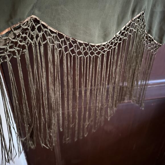 FREE PEOPLE | Intimately Sheer Olive Green Slip Dress with Fringe Trim | Small - Picture 2 of 4